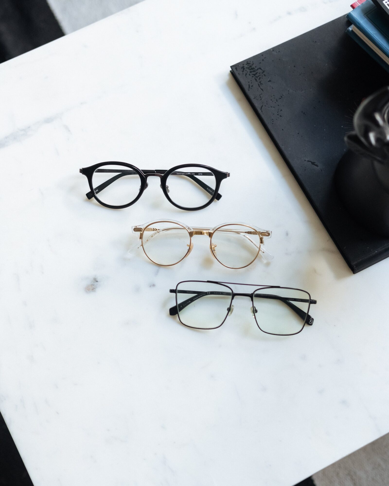Set of glasses on table in shop